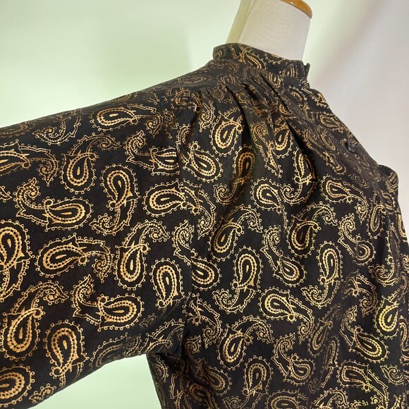 Vintage Alicia Herrerra Size 6 Button-Front Black Gold Paisley Shirt Nubuck - Picture 6 of 11